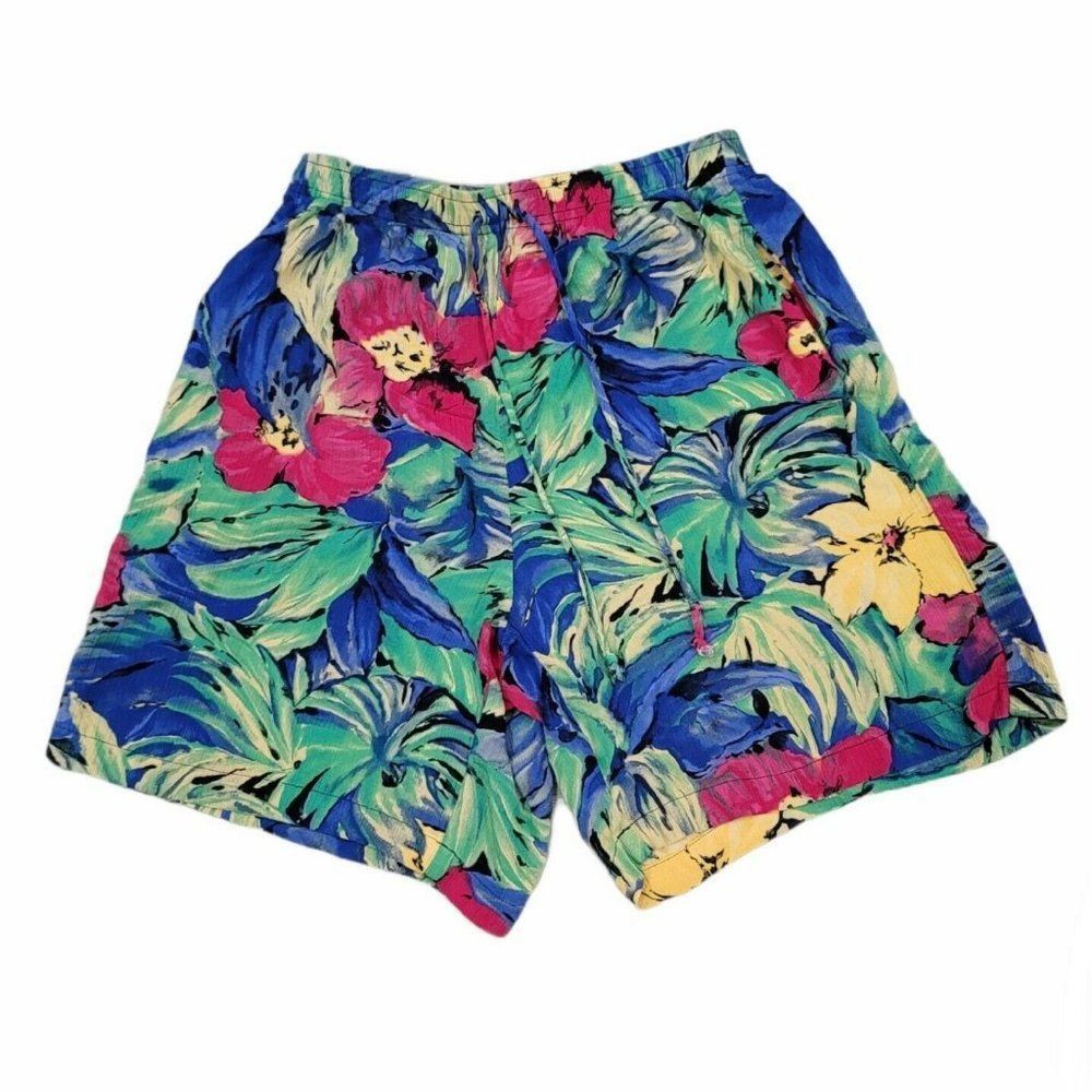 Vintage Koret Size M Tropical Floral Gauze Knit High Waist Casual Shorts‎ Beach